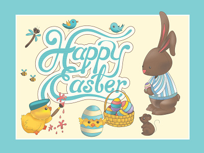 Dribbble animal charachters chicks cute easter bunny illustration illustrator