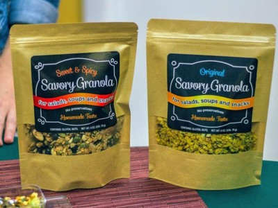Label design for packaging Savory Granola for salads branding food label packaging print