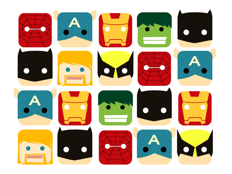 Superhero thor america captain hulk man iron batman spider-man ui icon superhero hero