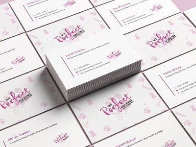 SLS Perfect Dog Groomers Business Cards branding business card business card design dog dog groomer dog logo identity design paw pink