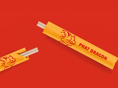 Phat Dragon Chopsticks chinese chop sticks dragon food logo phat red restaurant yellow