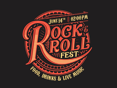 Rock Roll Fest classic emblem logo party vintage