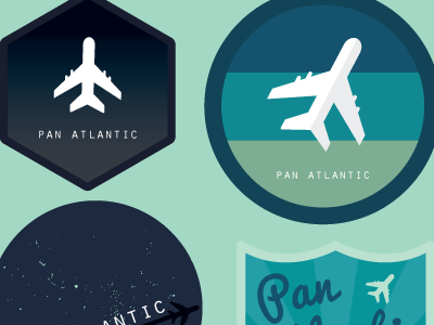 Pan Atlantic logo study airplane badge bright colorful corporate gradient orator pacifico plane retro vector