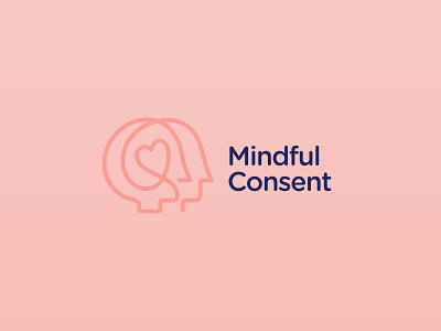 Mindful Consent - Consent training blue brand branding continuous line design face heart illustration logo mark mind red united vector