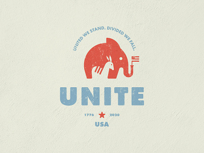 Unite 2020 brand branding design donkey elephant flag illustration logo mark political unite usa vector vintage