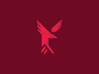 Hawk mark flat fold icon logo origami red tech technology