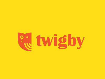 Twigby logo brand communication logo monocle orange owl yellow