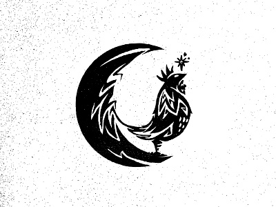 Inktober14 Clock (Rooster+Moon) black brand design illustration logo mark moon rooster