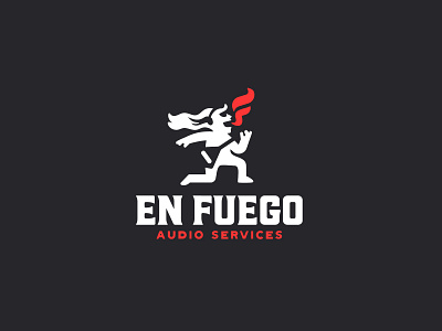 En Fuego Audio Services black brand branding design fire guitar illustration logo mark music negative space red sing typography vector