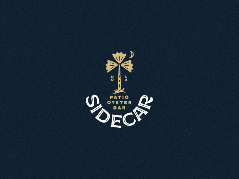 Sidecar Patio | Oyster Bar bar brand branding design icon illustration logo mark moon oyster palm tree restaurant type typography vector