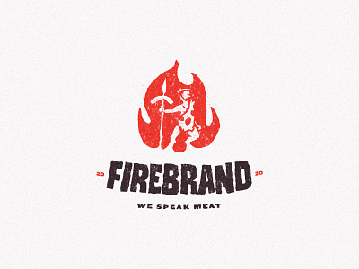 Firebrand Deli Delivery brand branding caveman design fire illustration logo mark meat red sausage spear type typography vector