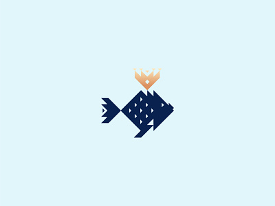 Triangle built King Fish blue brand crown design fish geometric icon illustration logo mark sea vector water