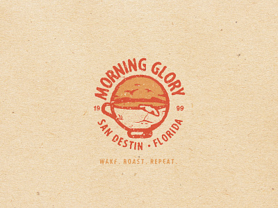 Morning Glory - Heyo ( Coffee cup + beach scene ) beach brand branding coffee cup design illustration logo mark typography umbrella vector