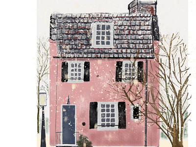 Pink house and snow procreate