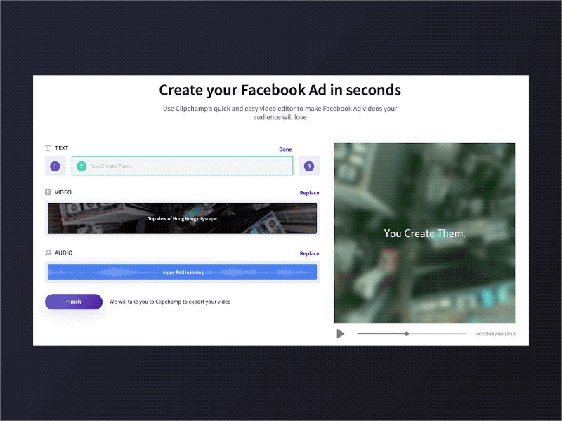 Facebook Ad Maker facebook facebook ads product design social media template ux video video creation video editing video editor