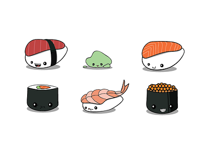 Sushi Friends cartoon character cute design food illustration kawaii sushi vector