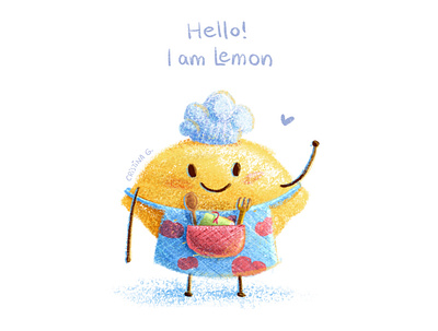 This is Lemon apron blue character design children cook cute happy illustration kids lemon procreate yellow