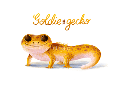 Goldie the gecko animal character character design children cute drawing gecko gold happy illustration lizard pet procreate reptile yellow
