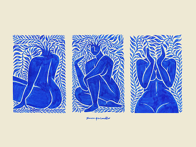 botanical ladies - 04 blue botanical female illustration plant texture woman