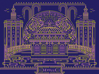 "From Europe With Love" Postcard Illustration - Seville color color palette illustration intricate mono line monoline postcard postcard design seville studyabroad travel vector