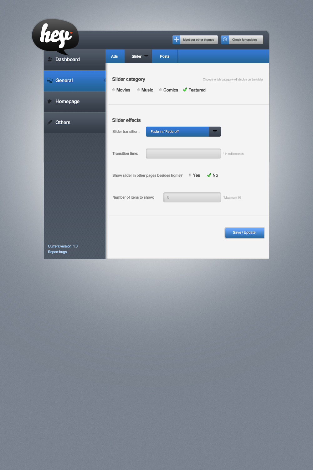Hey! Theme Administration Panel by Felipe Martins on Dribbble