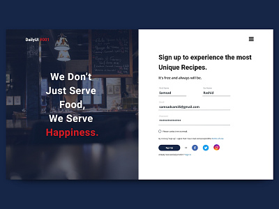 DailyUI #001: Recipe Sign Up Page