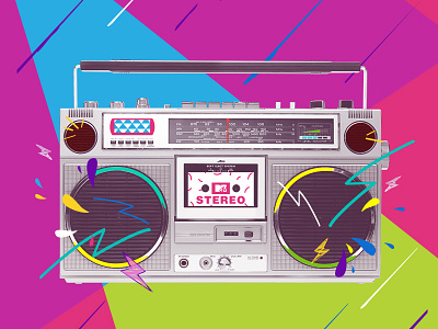 MTV Stereo boombox funky illustration mtv retro stereo vector