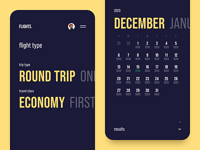 Flights app blue booking calendar clean concept design flights interaction interface minimal modern sketch slide slider swipe travel ui ux yellow