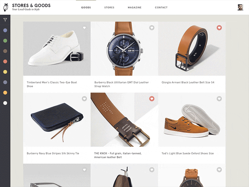 Stores & Goods adaptive colors animation clean color filter fashion gif goods product stores style ui ux