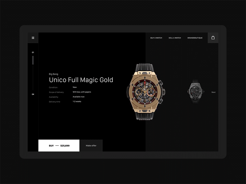 Marketplace for luxury watches 3d animation black clean cutting edge dark design details gif isometric luxury minimal model perspective shop ui ux watch