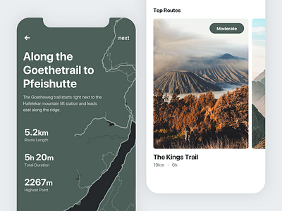 Hiking App app card clean custom design hiking iphone map minimal navigation route ui ux white