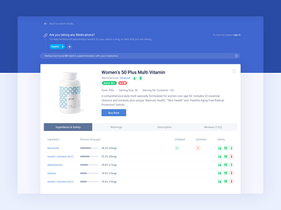 Herbascript Product Page blue cards clean design health icons list medicine product table ui ux white