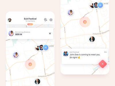 Search Party App alert app clean festival friends iphone location map minimal mobile music notification search shadows sketch ui users white