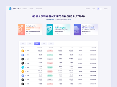 Streamex - Light Version bitcoin cards clean coin crypto design exchange gradient landing list minimal sketch table trade ui ux vector website white