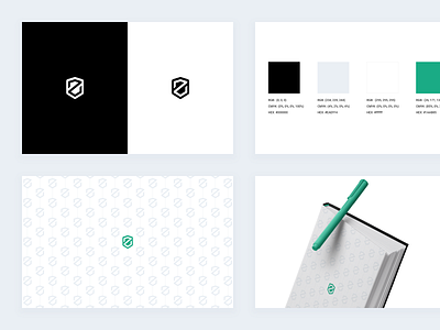 Zenledger branding black brand brand identity branding clean colors design green guidelines letter logo notebook pallete pattern shape shield typography vector white