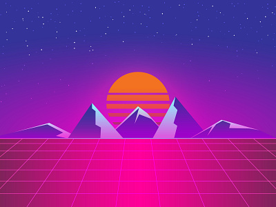 Synthwave Mountain 80s mountain neon sun synthwave