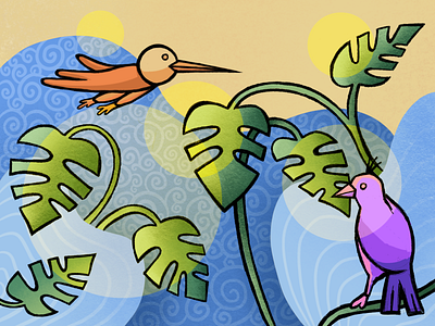 Birds animation design green illustration leaves nature
