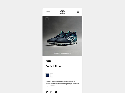 Umbro product page sticky scroll animation boots football mobile motion graphics product scroll sticky story transitions ui ux website