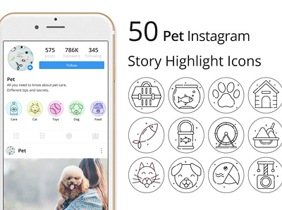 Pet Instagram Story Highlight Icons Pack graphics icons illustration instagram story typography vector