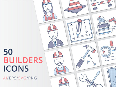 50 Builder Icons (AI, EPS, SVG, PNG files) builder construction design graphics icon icon set icons vector