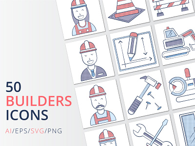 50 Builder Icons (AI, EPS, SVG, PNG files)