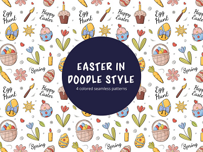 Vector Free Seamless Pattern - Happy Easter Doodle Style