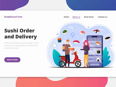 Sushi Order and Delivery Vector Flat Design delivery graphicdesign graphics graphicsurf illustration