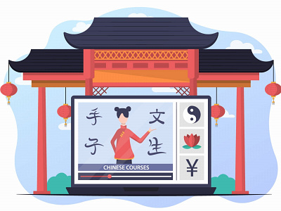 Illustration Chinese Courses in Vector for Website Design chinese graphicdesign graphics graphicsurf illustration learn