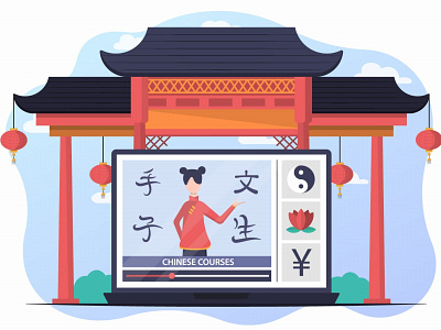 Illustration Chinese Courses in Vector for Website Design