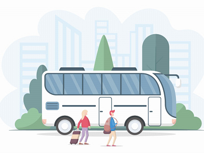 Tourists Man & Woman go to the Bus Vector Illustration graphicdesign graphics graphicsurf illustration