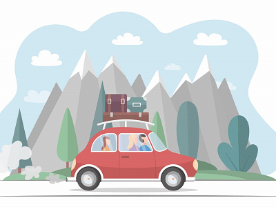 Family Travels by Car on Vacation Illustration