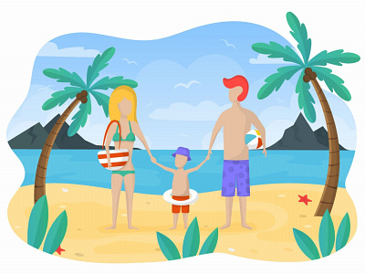 Free Illustration Family on Beach Vacation beach design family free freebie illustration vector