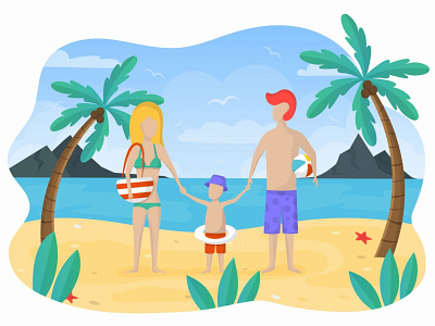 Free Illustration Family on Beach Vacation