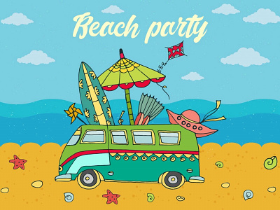 Beach Party Free Vector Illustration beach bus design free freebie graphics graphicsurf illustration vw